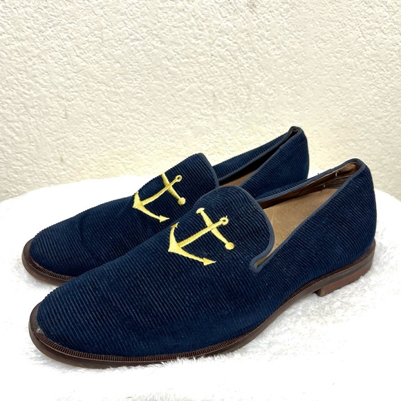 Sperry Men’s Smoking Slippers Loafers Navy Blue Corduroy Anchor Nautical Size 9 - Picture 1 of 12